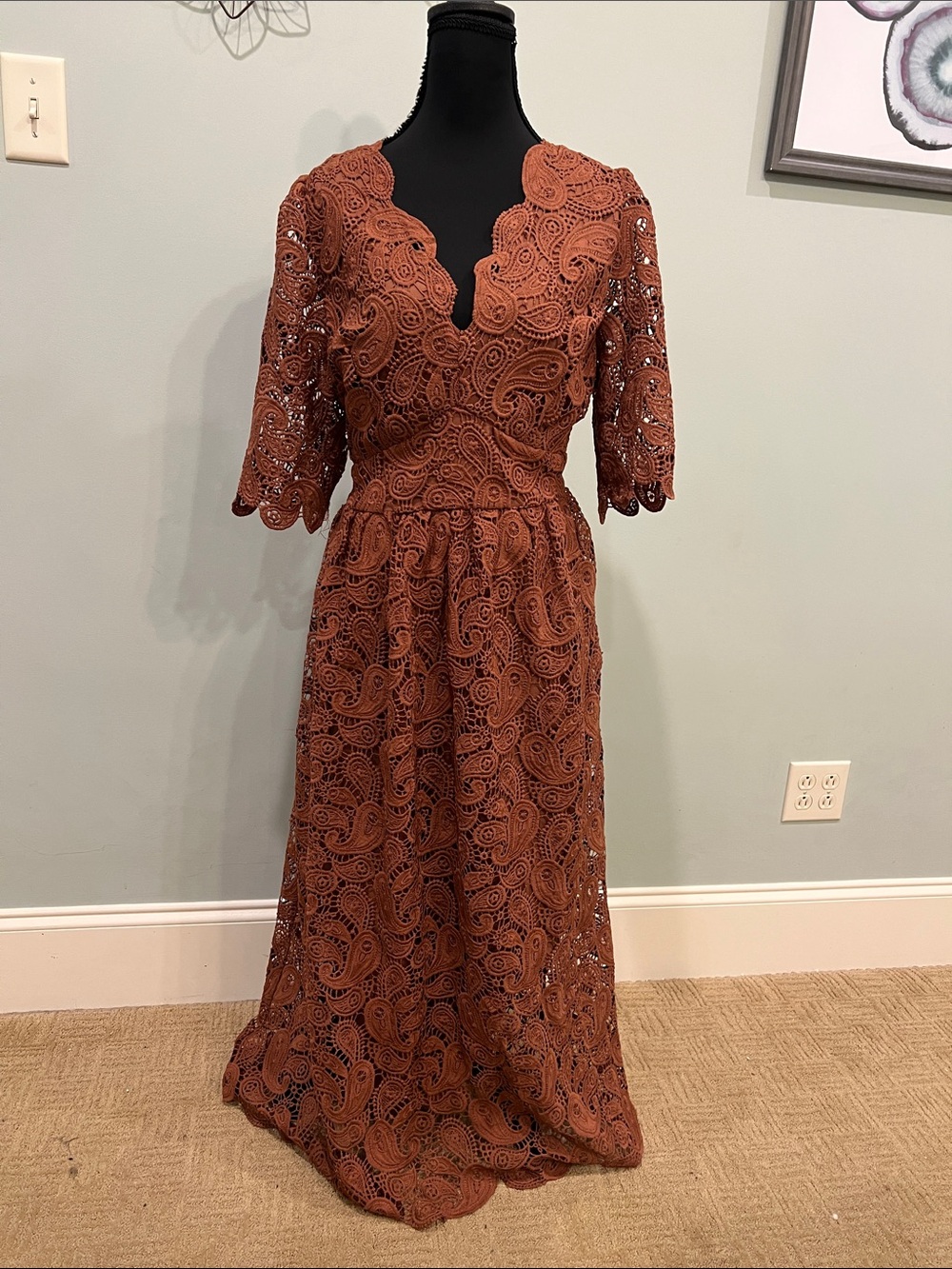 Lace Paisley Maxi Dress in Terracotta